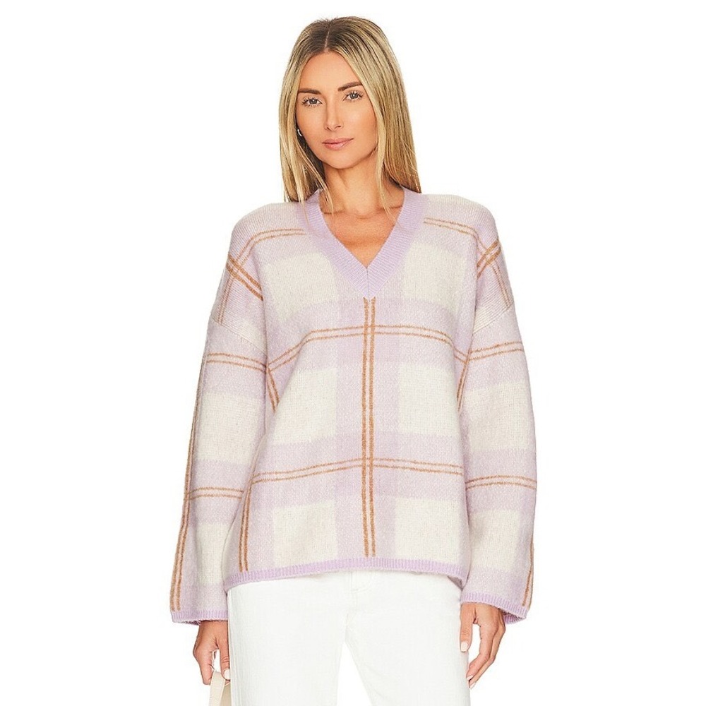 Rails Sweater Coleen Lilac Plaid Purple  Cream Mohair Wool Blend Medium